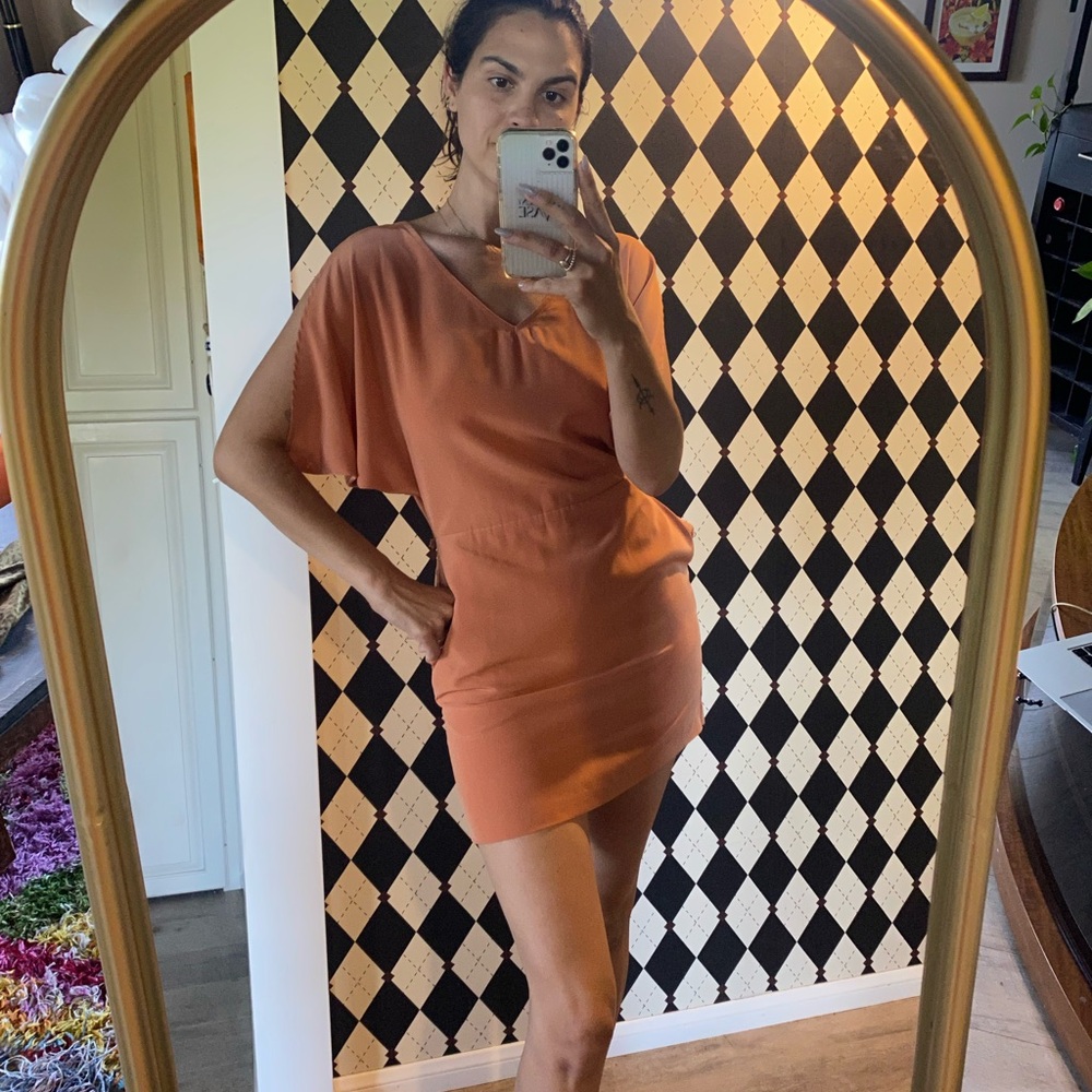 Bcbg generation orange rust mini dress pockets backless chic